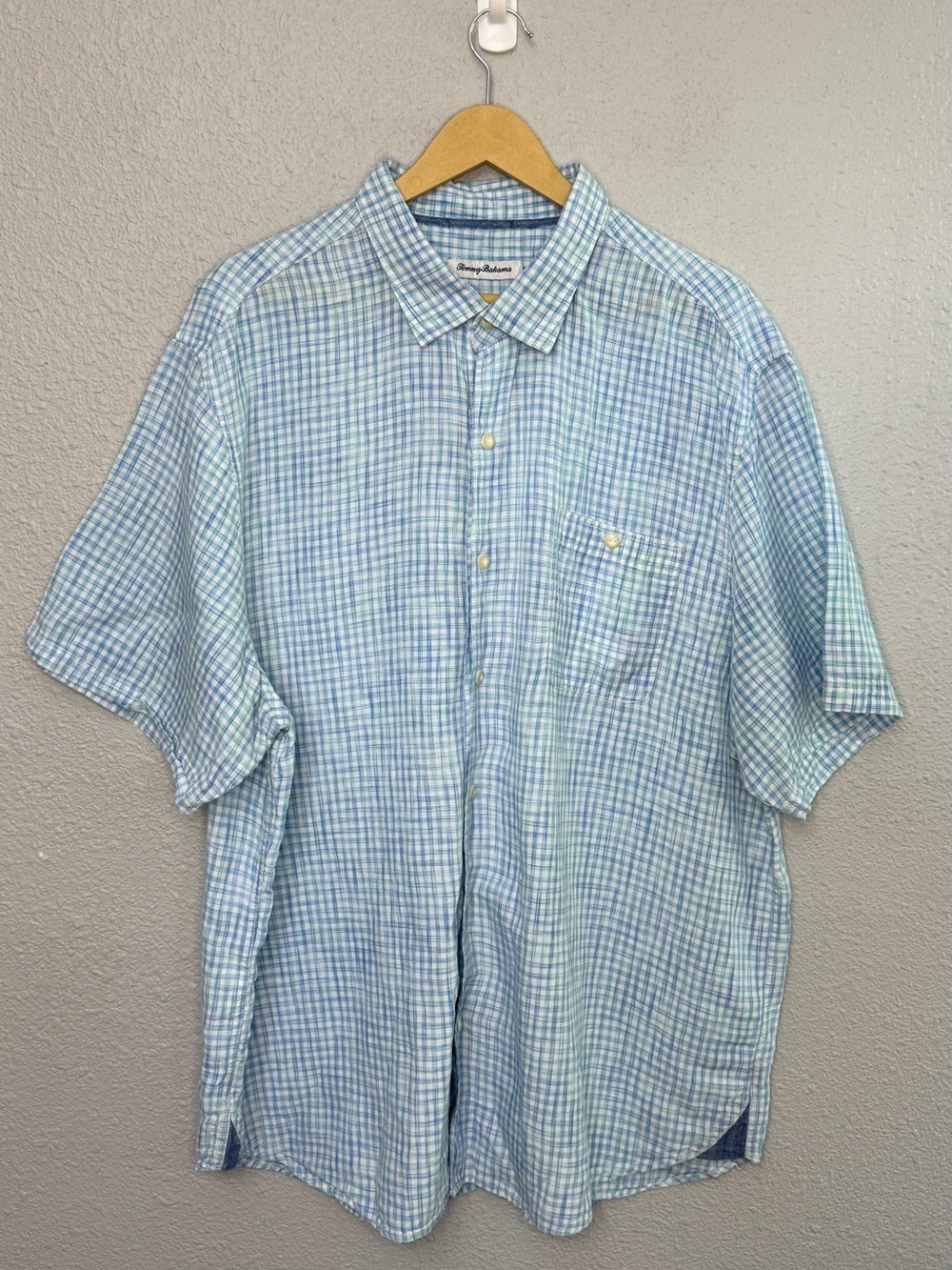 Tommy Bahama |Blue Check Linen Blend Shirt | Size XXL